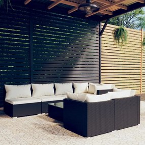 Set Mobili da Giardino con Cuscini 8 pz Nero in Polyrattan