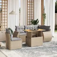 Set Divano da Giardino 6 pz con Cuscini Beige in Polyrattan 3272200