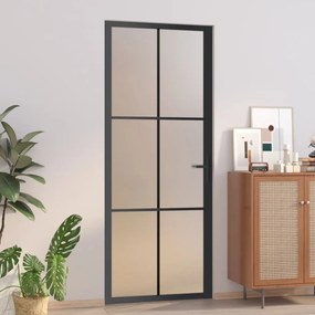 Porta Interna 83x201,5 Cm Nero Opaco Vetro E Alluminio /