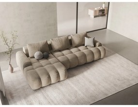 Divano angolare beige allungabile/con contenitore (con penisola a sinistra/con chaise lounge) con rivestimento in velluto Linz – Cosmopolitan Design
