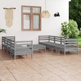 Set divani da giardino 9 pz grigio in legno massello di pino