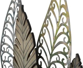 Pannello Decorativo In Ferro E Legno Foglie 75x2,5x87 Cm Oro E Argento Ver.C