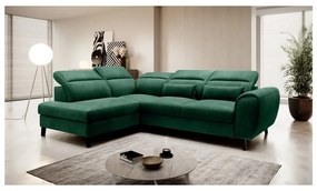 Divano angolare verde allungabile/con contenitore (con penisola a sinistra/a L) e rivestimento in velluto Noble – ELTAP