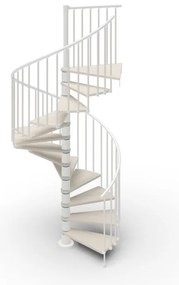 Scala a chiocciola a base tonda Luna IRIS, con corrimano, larghezza 105 cm, struttura in acciaio bianco, gradini in legno faggio, colore bianco