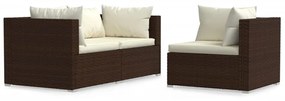 Set Divani da Giardino 3 pz con Cuscini in Polyrattan Marrone