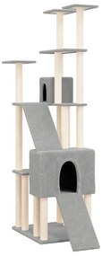 Albero per gatti con tiragraffi in sisal grigio chiaro 190 cm