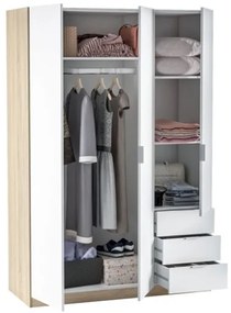 Armadio Guardaroba 3 Ante 3 Cassetti Con Barra Appendiabiti Bianco Artik Rovere Canadian