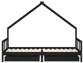 Giroletto bambini con cassetti nero 90x200cm massello di pino