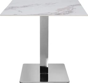 Tavolo ristorante bar top per esterno 80x80 cm effetto Marmo oro venato e base argento H 75
