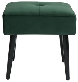 Sgabello basso in tessuto effetto velluto testurizzato verde scuro e metallo nero H46 cm GUESTA