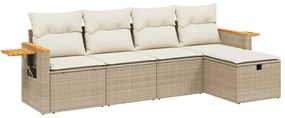 Set Divano da Giardino 5 pz con Cuscini Beige in Polyrattan