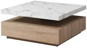 Tavolino girevole con 1 cassetto in MDF Effetto marmo Bianco e Naturale - KYRIA