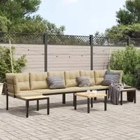 Divani Giardino con Cuscini 5pz Neri Acciaio Verniciato Polvere 3283663