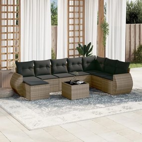 Set Divano da Giardino 9 pz con Cuscini Grigio in Polyrattan