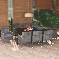 Set Pranzo da Giardino 9 pz con Cuscini in Polyrattan Grigiocod mxl 69714