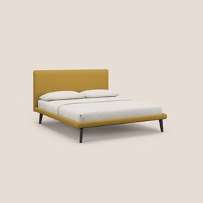 Noel letto minimal scandinavo con piedi in mogano e tessuto fiammato impermeabile T19 giallo