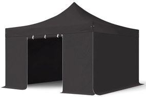 TOOLPORT 4x4 m gazebo pieghevole PVC ignifugo con laterali, PREMIUM acciaio, nero - (600128)