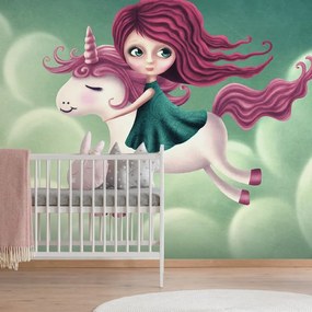 Carta da parati autoadesiva – Bambina con unicorno