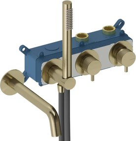 Rubinetto per vasca monocomando 2 vie, corpo incasso e accessori doccia cromato Loop k SANYCCES brushed gold