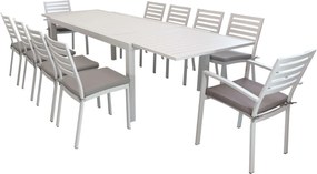 DEXTER - set tavolo in alluminio cm 200/300 x 100 x 74 h con 8 sedie e 2 poltrone Dexter
