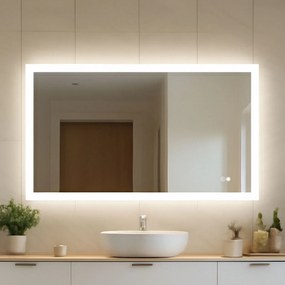 Specchio rettangolare da bagno con LED 120x70cm con Dual color, Interruttore tattile, Tappetino riscaldante
