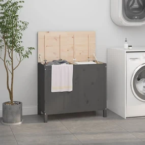 Contenitore Per Bucato Grigio 88,5x44x76 Cm Legno Massello Pino /