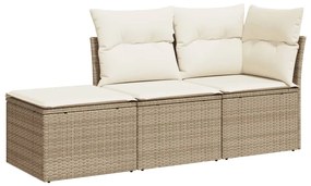 Set Divano da Giardino 3 pz con Cuscini Beige in Polyrattan