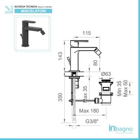 Miscelatore per Bidet Nero Opaco con Piletta inclusa