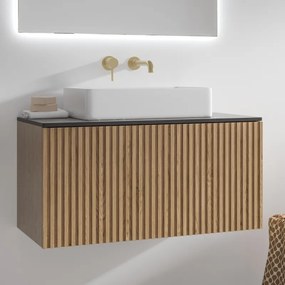 Mobile bagno sospeso 80cm rovere effetto cannettato KDS-80P - KAMALU