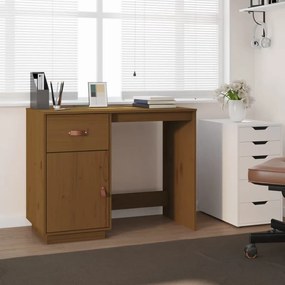 Scrivania Marrone Ambra 95x50x75 Cm İn Legno Massello Di Pino /