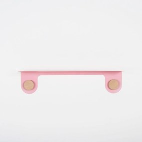Mensola a muro in acciaio rosa con dettaglio in legno di quercia con 2 ganci , lunghezza 60 cm Hook - Gazzda