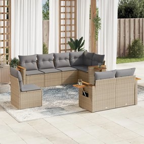 Set Divano da Giardino 8 pz con Cuscini Beige in Polyrattan