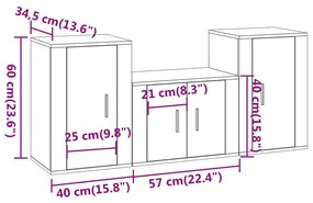 Set Mobili Porta TV 3 pz Bianco in Legno Multistrato