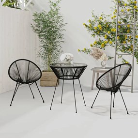 Set Da Pranzo Per Giardino 3 Pz İn Rattan Pvc Nero /