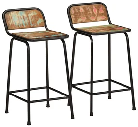 Sgabelli Da Bar 2 Pz 46x35,5x80 Cm Legno Massello Di Recupero /