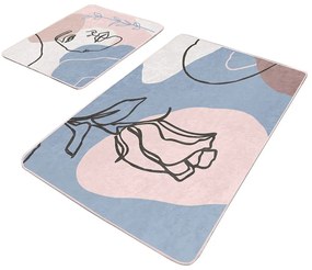 Set di tappetini per il bagno in velluto blu/rosa 2 pz 60x100 cm Abstract Faces – Mila Home