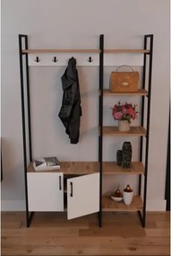 Mobile Ingresso Industrial 120x34x180 Con Scarpiera Appendiabiti E Ripiani Yago Bianco E Rovere