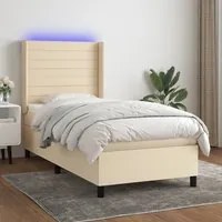 Letto a Molle con Materasso e LED Crema 90x200 cm in Tessuto 3138370