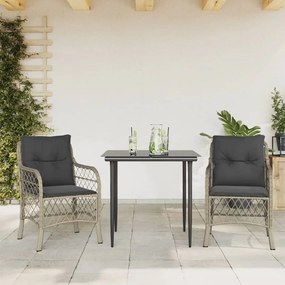 Set da bistrò 3 pz con cuscini grigio chiaro in polyrattan