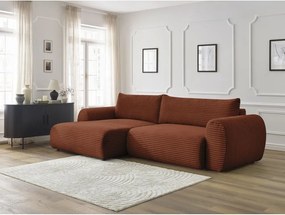 Divano angolare color mattone allungabile (con penisola a sinistra) con rivestimento in velluto a coste Lucien – Bobochic Paris