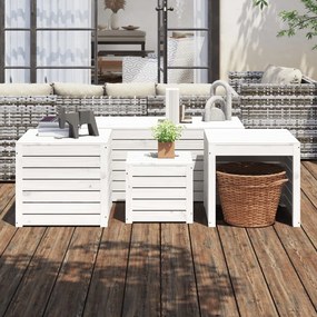 Set Cassette Da Giardino 4 Pz Bianco İn Legno Massello Di Pino /