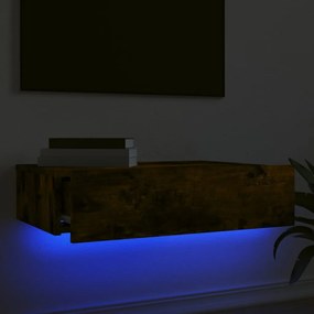 Mobile porta tv con luci led rovere fumo 60x35x15,5 cm