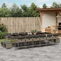 Set da Pranzo da Giardino 17pz con Cuscini Grigio in Polyrattan 3278131