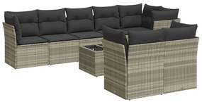 Set divano da giardino 9pz con cuscini grigio chiaro polyrattan