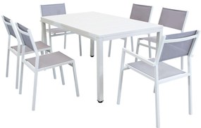 OMEN - set tavolo in alluminio cm 150 x 90 x 74 h con 4 sedie e 2 poltrone Aulus