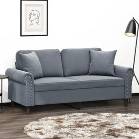 Divano A 2 Posti Con Cuscini Grigio Scuro 140 Cm İn Velluto /