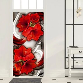 Fotomurale per porta Photo wallpaper Abstraction and red flowers I