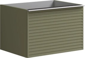 Mobile da bagno sospeso sotto lavabo Pixel stripes 2 cassetti L 60 x H 40 x P 45.5 cm verde salvia laccato opaco, con maniglia alluminio brillante