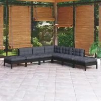 Set Divani da Giardino 7 pz con Cuscini Neri Massello di Pino 3096326