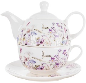 Set da tè bianco/viola in porcellana Louka – Orion